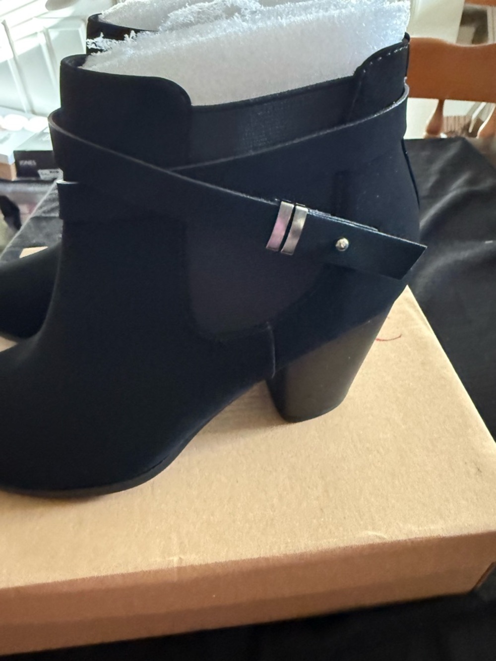 Marco Republic Montreal Black NBPU Strap Zip Block Heel Ankle Bootie 8.5 - Picture 2 of 5